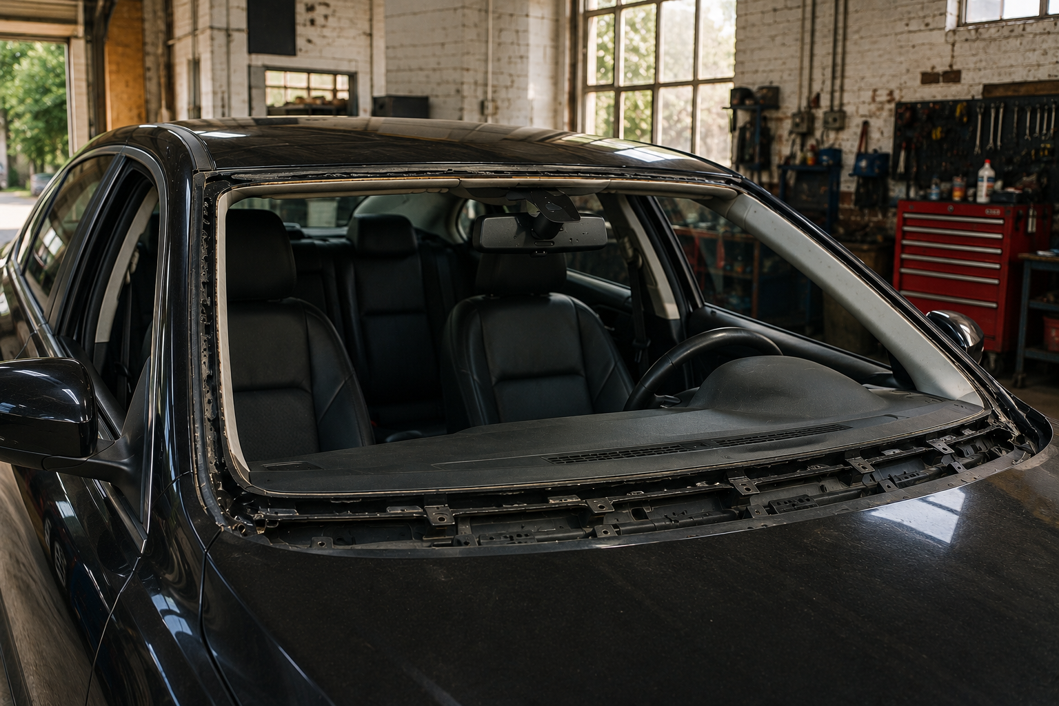 Windshield replacement work 6